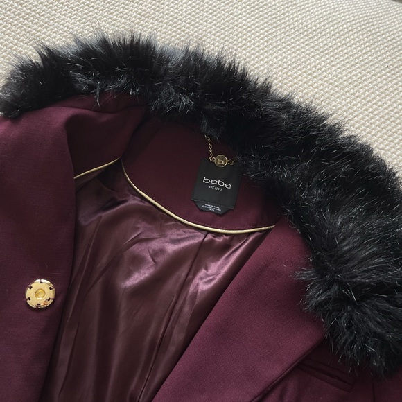 Bebe Faux Fur Collar Burgendy Coat - Picture 12 of 16